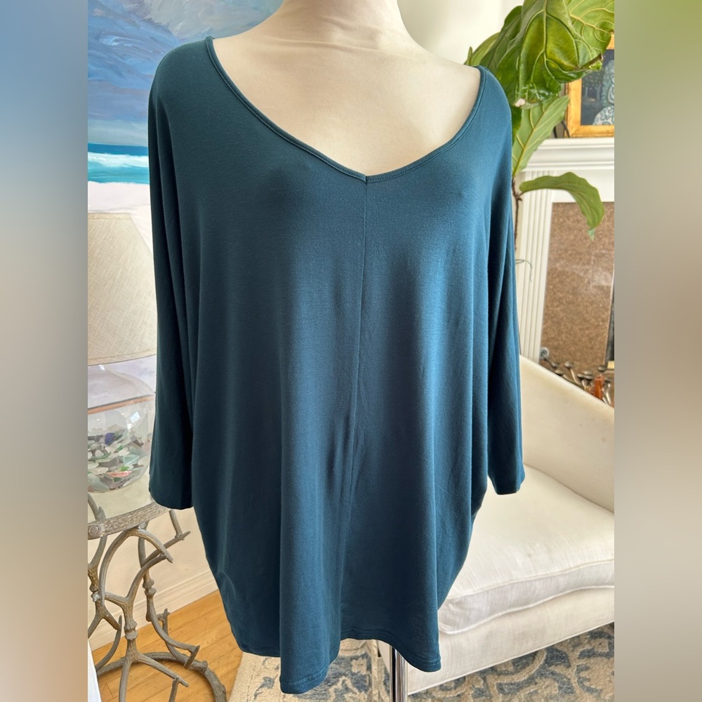 Garnet Hill Teal V-Neck Tunic
